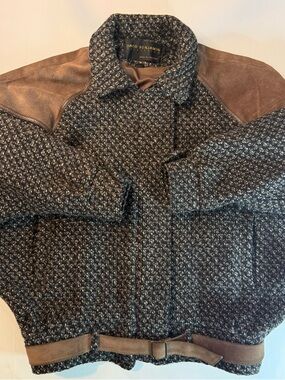 David Benjamin Vintage Wool Leather Jacket Chest 58” Brown Tweed Full Zip